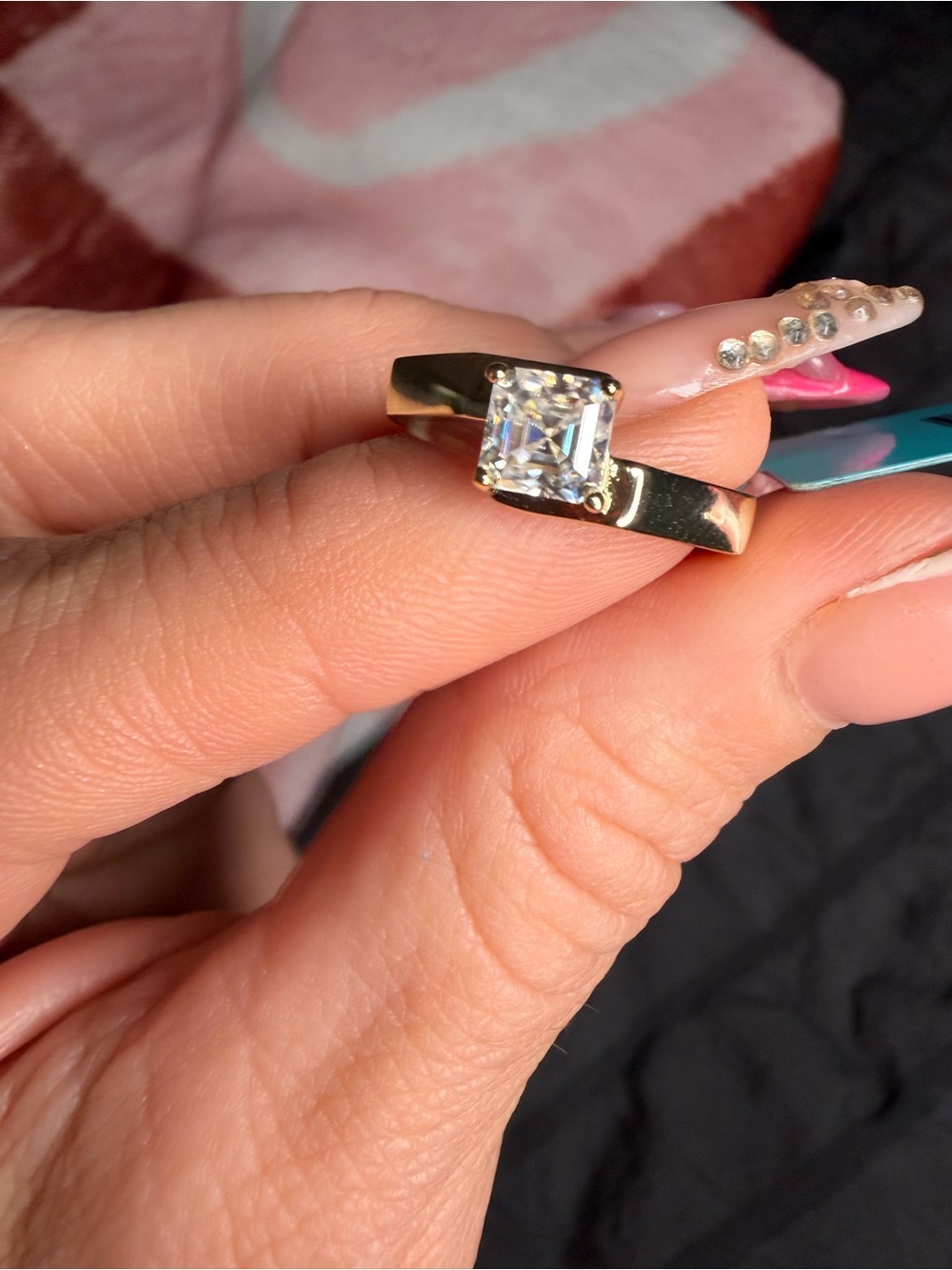 Princess Cut Moissanite Solitaire Ring 0.80 CTW VVS D Gold Filled Size 5